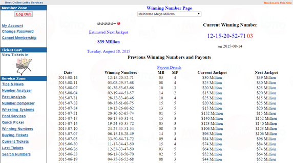 mega lotto past winning numbers